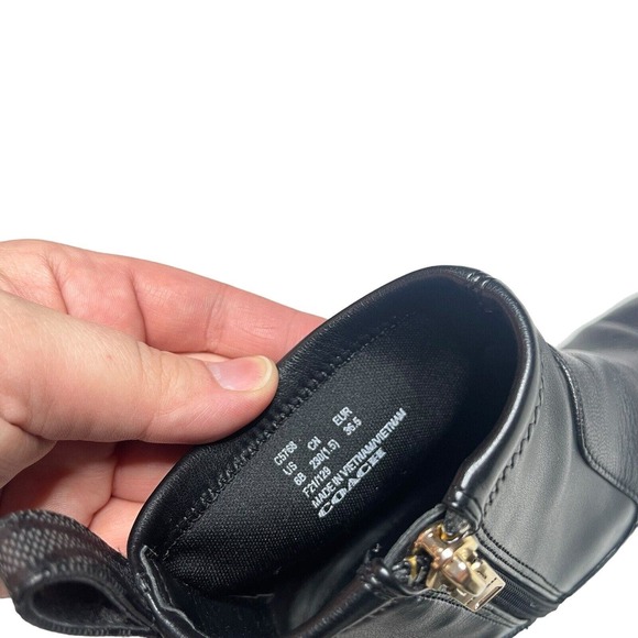 Coach Nala Bootie Leather Monogram Black Chunky Heel Side Zip Ankle Boot 6 - Picture 13 of 16